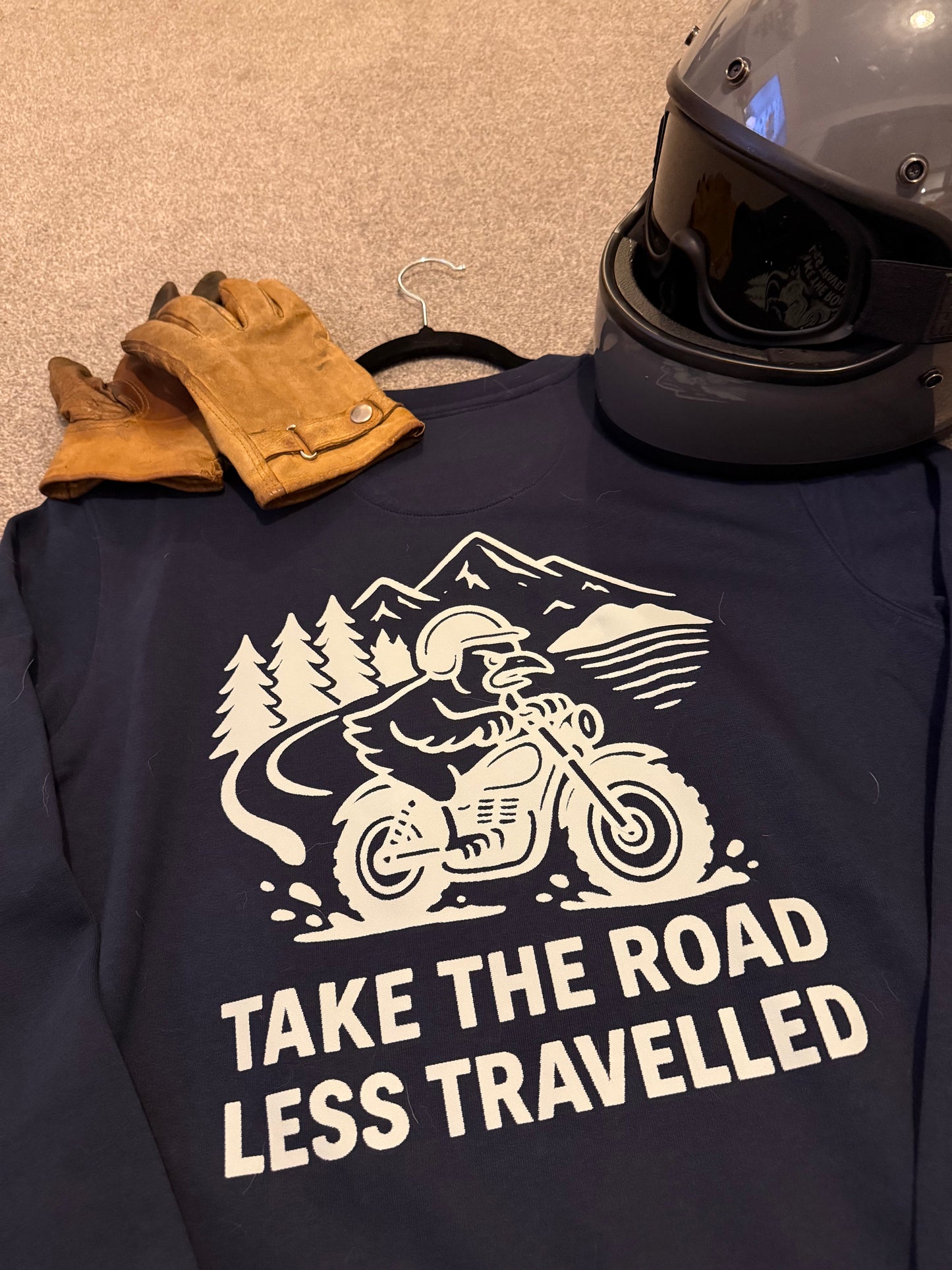 CHICKEN SHED MOTORCYCLES TAKE THE ROAD LESS TRAVELLED SWEATSHIRT