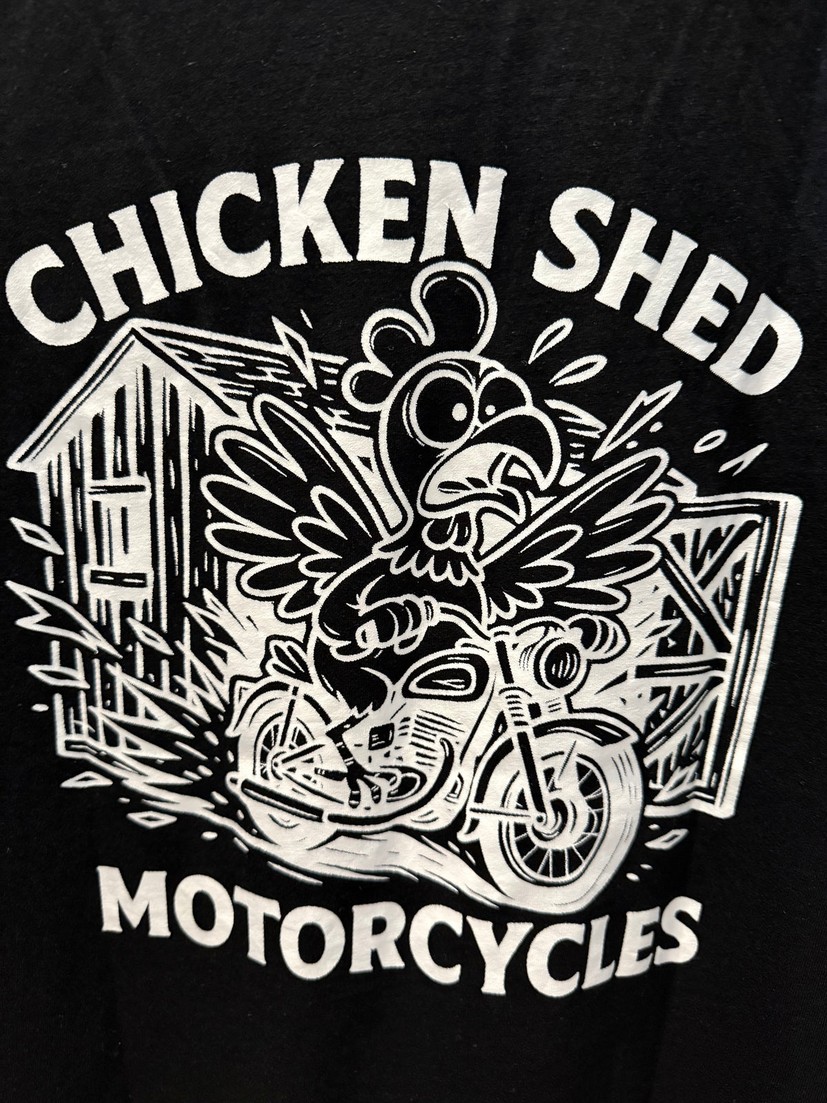 Chicken Shed Motorcycles Short Sleeve Grease Nipples T Shirt Back Print